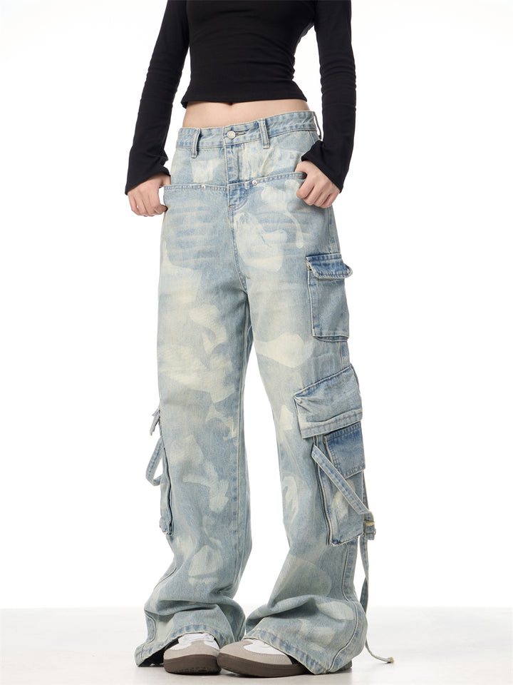 [FLAT ROOM] VINTAGE BLEACH DENIM CARGO PANTS st2069