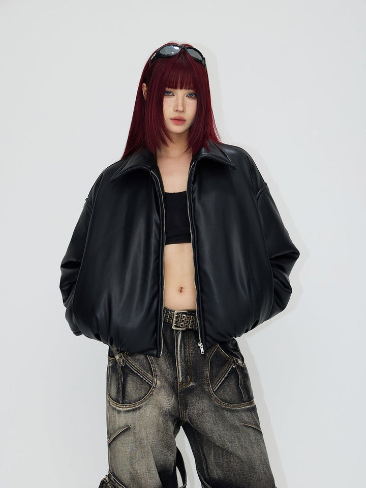 [PeopleStyle] Vintage Drop Shoulder Leather Cotton Jacket st1792