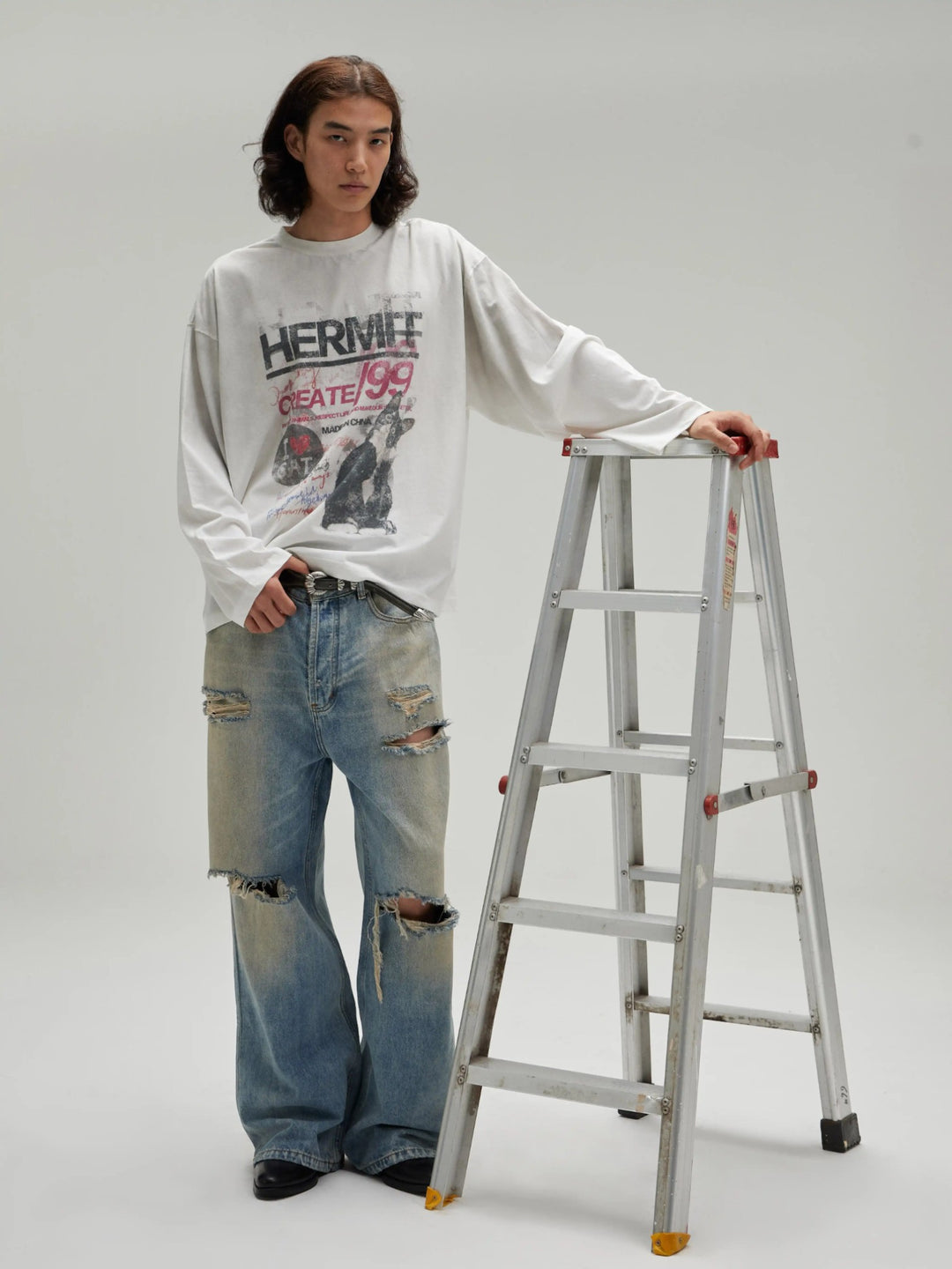 [Hermit] VINTAGE CAT PRINT LONG SLEEVE TEE ST2062