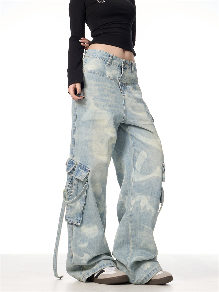 [FLAT ROOM] VINTAGE BLEACH DENIM CARGO PANTS st2069