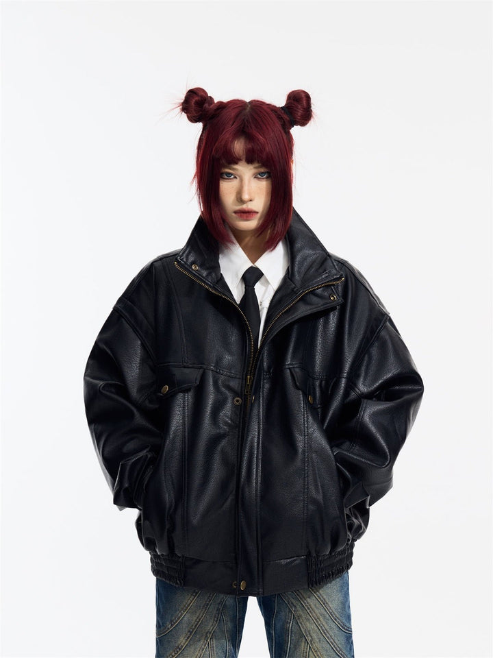 [PeopleStyle] Genderless wear silhouette fashionable leather jacket st1789