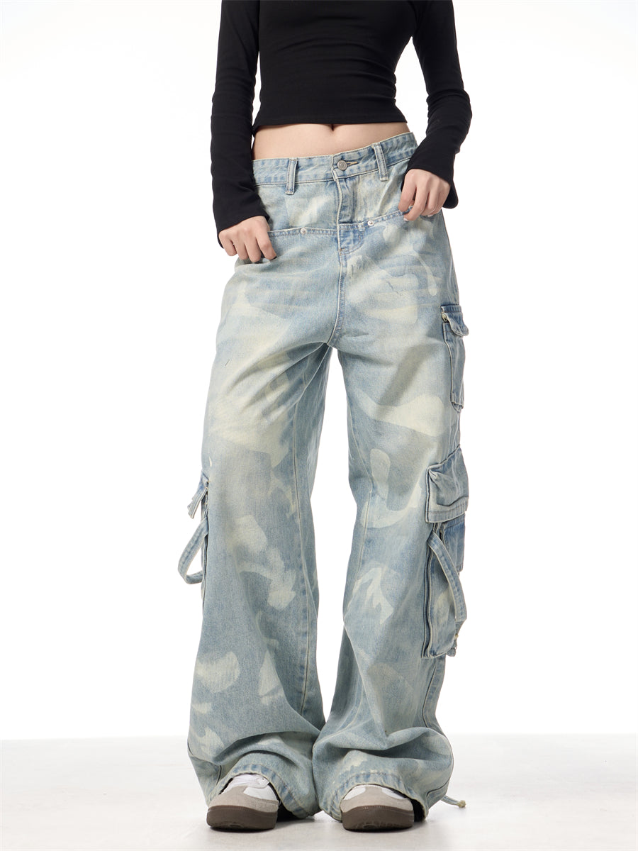 [FLAT ROOM] VINTAGE BLEACH DENIM CARGO PANTS st2069