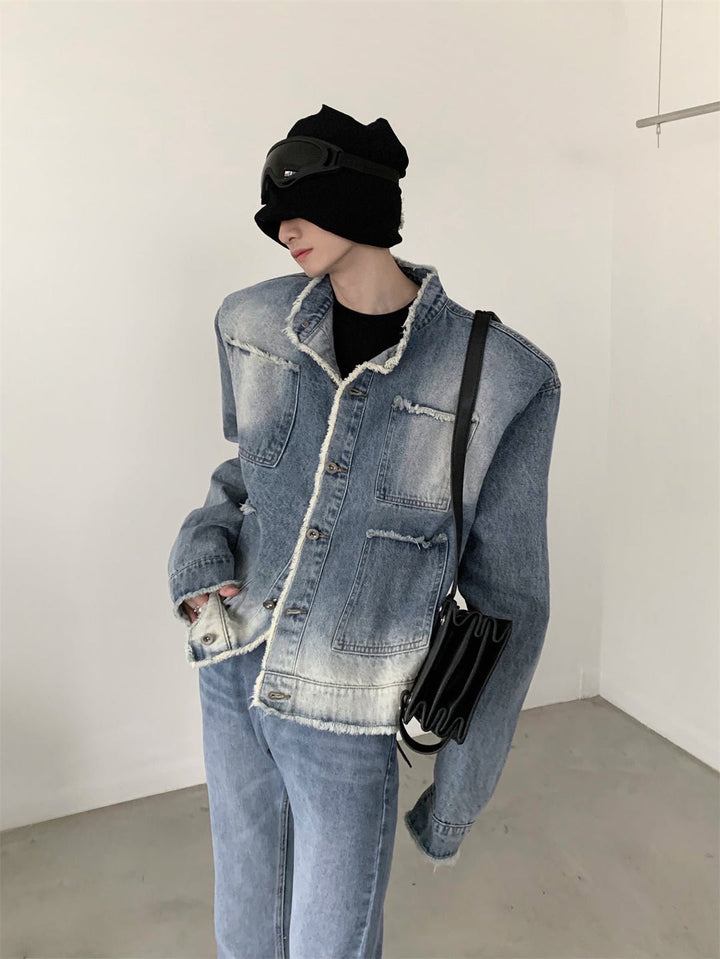 [AutumnWind] shoulder pad denim jacket st1962