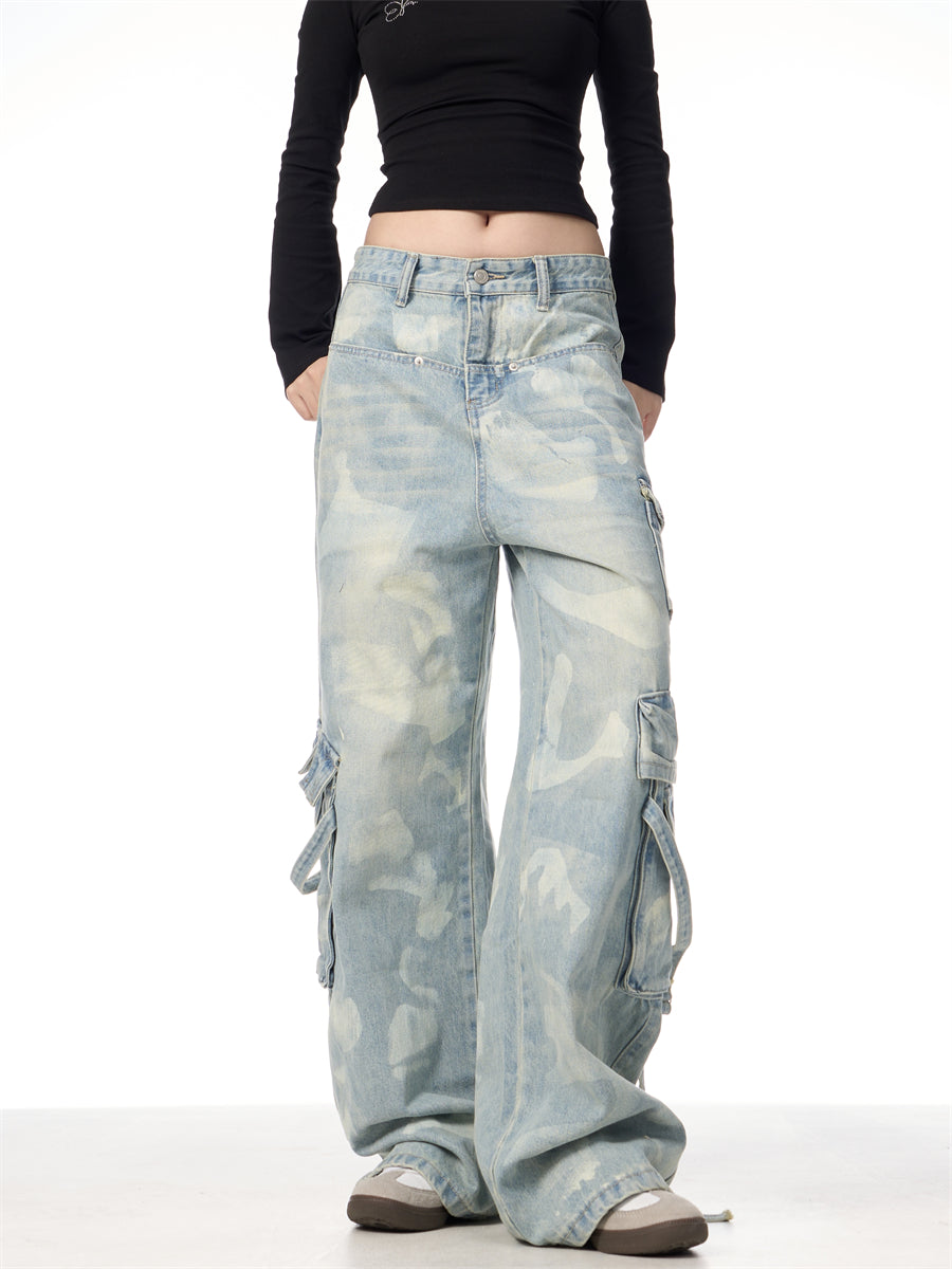 [FLAT ROOM] VINTAGE BLEACH DENIM CARGO PANTS st2069