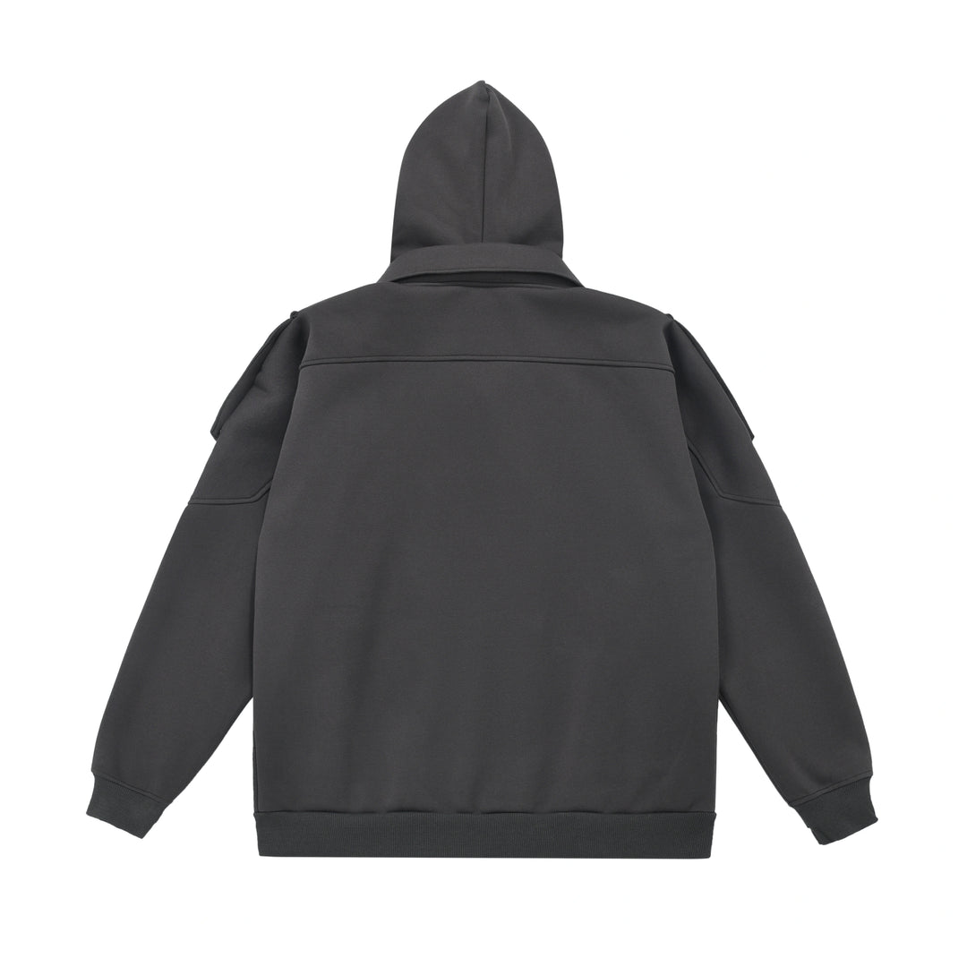 LAYERED-LOOK STAND-COLLAR ZIP HOODIE TT001