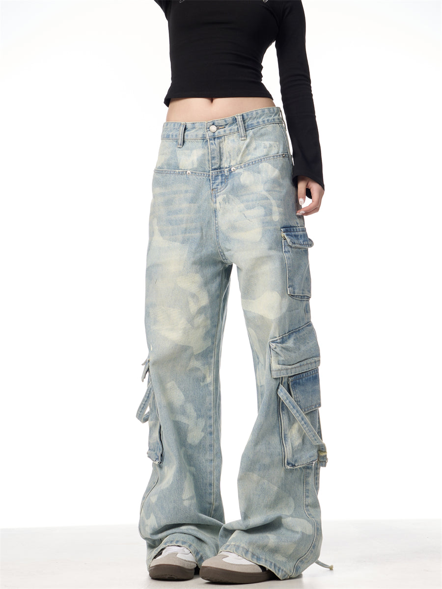 [FLAT ROOM] VINTAGE BLEACH DENIM CARGO PANTS st2069