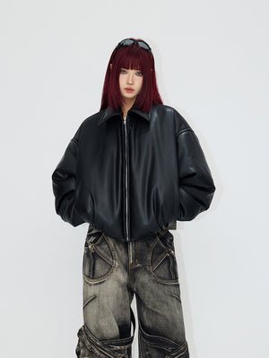 [PeopleStyle] Vintage Drop Shoulder Leather Cotton Jacket st1792