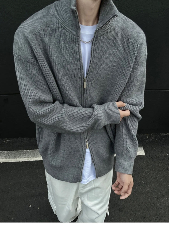 [WXB] KOREAN RIBBED ZIP-UP HIGH COLLAR shirt st4010