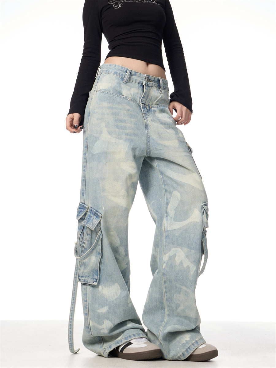 [FLAT ROOM] VINTAGE BLEACH DENIM CARGO PANTS st2069