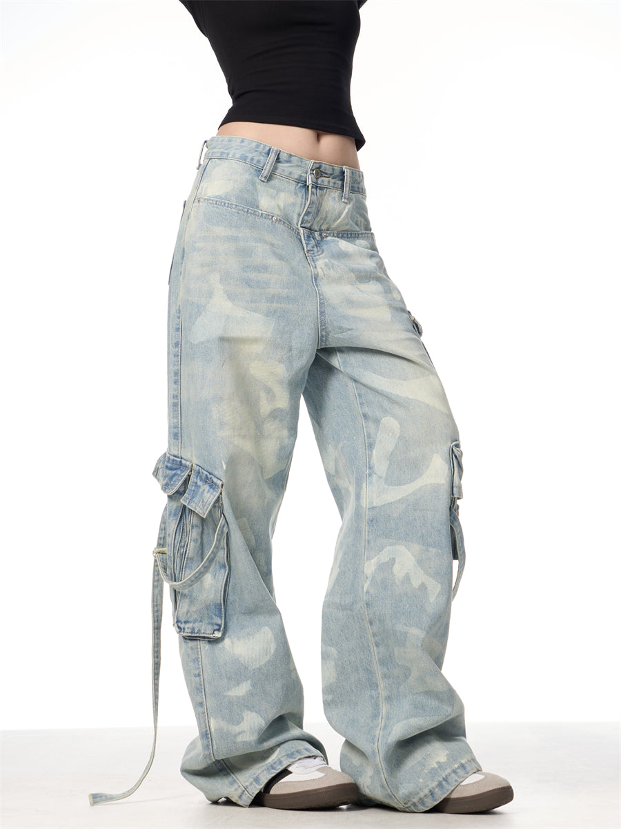 [FLAT ROOM] VINTAGE BLEACH DENIM CARGO PANTS st2069