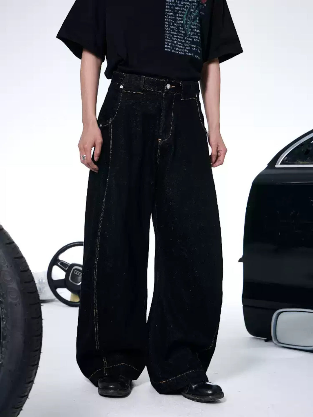 [ROGIC] BAGGY TWISTED CUT TROUSERS st5028