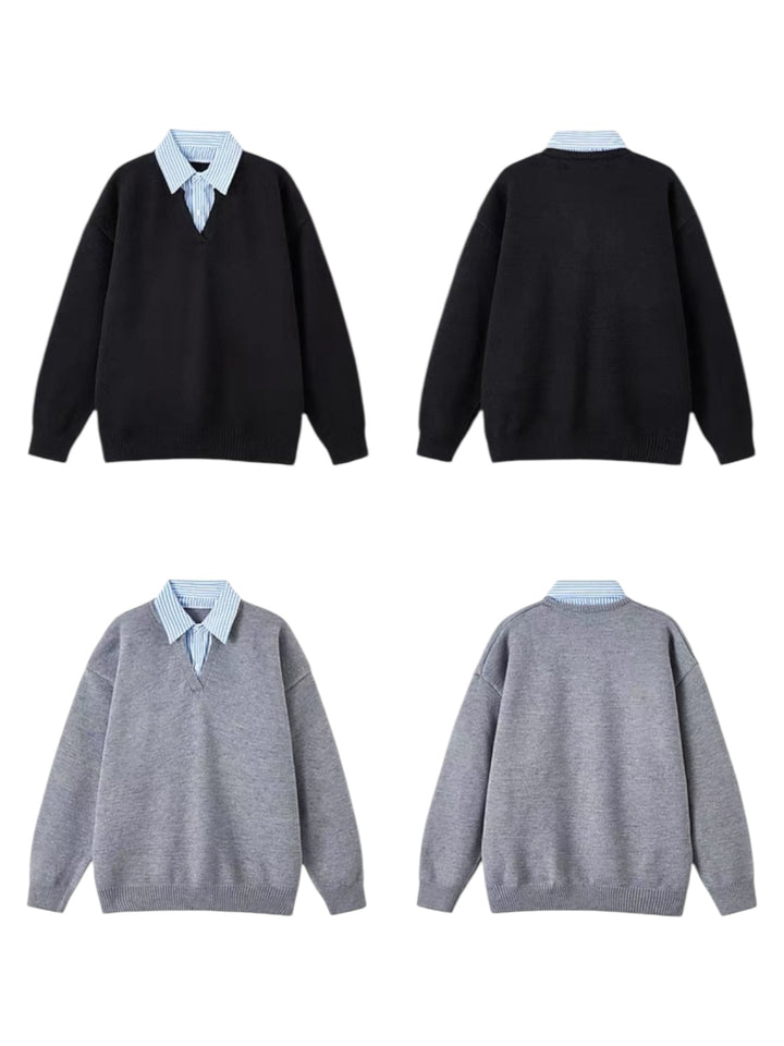 [W.K] LAYERED STRIPE POLO KNIT st5051