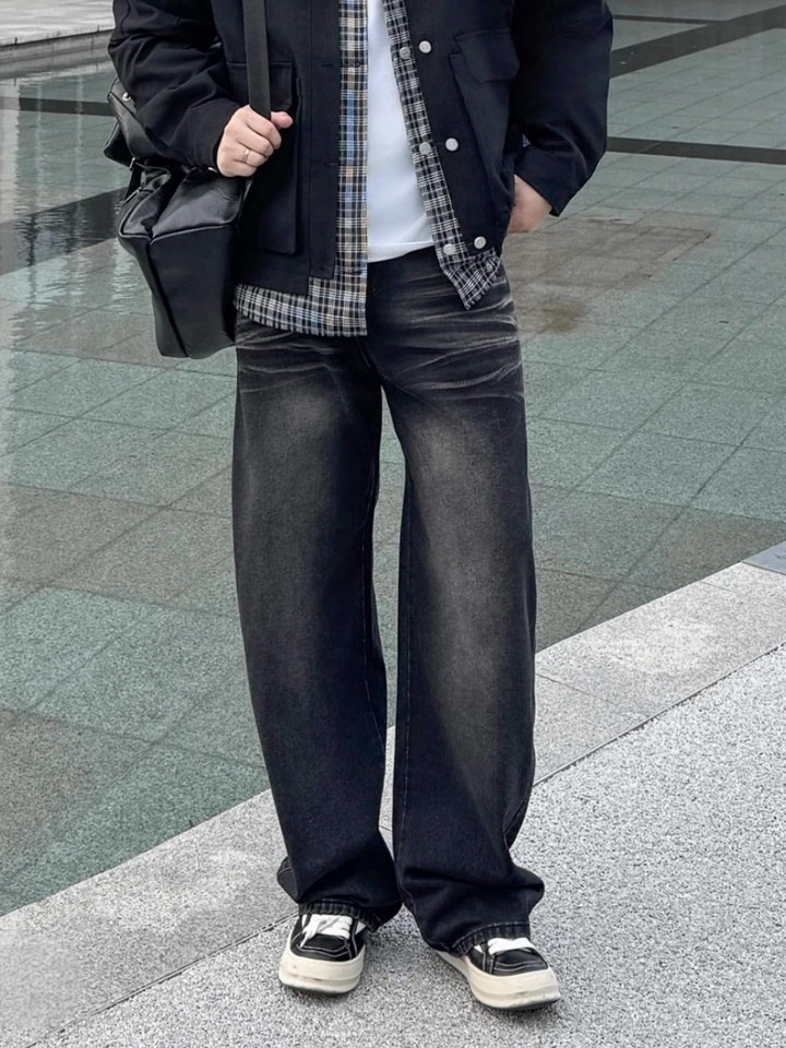 WASHED DRAPE STRAIGHT JEANS st5057