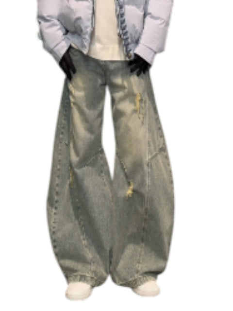 DECONSTRUCTED SABER-CUT WASHED JEANS tt033