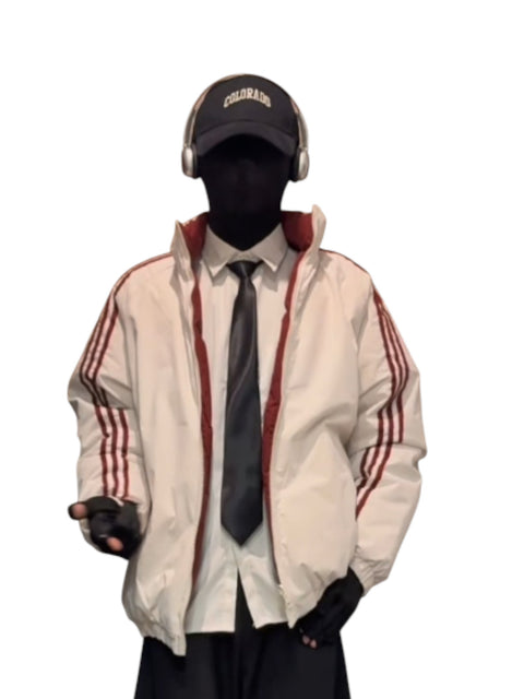 STRIPED PANELLED OUTDOOR STAND COLLAR JACKET TT062