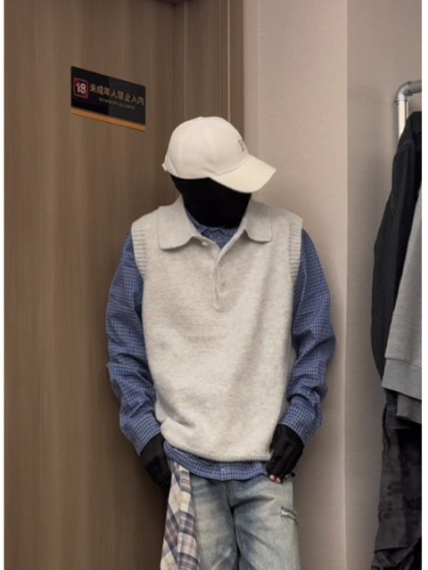 SLEEVELESS POLO KNIT VEST  TT089