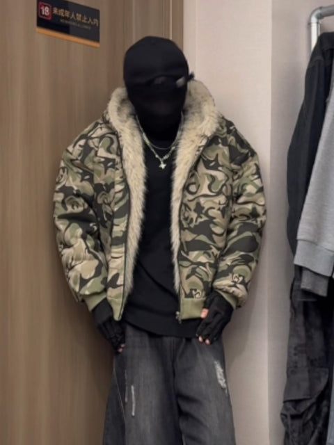 CAMO FUR-TRIM HOODIE PARKA TT071