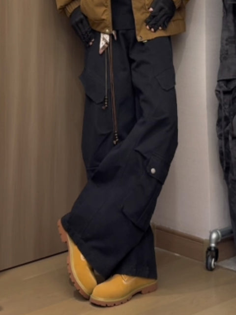 DECONSTRUCTED RIBBON-TRIM SABER-CUT WASHED PANTS TT070