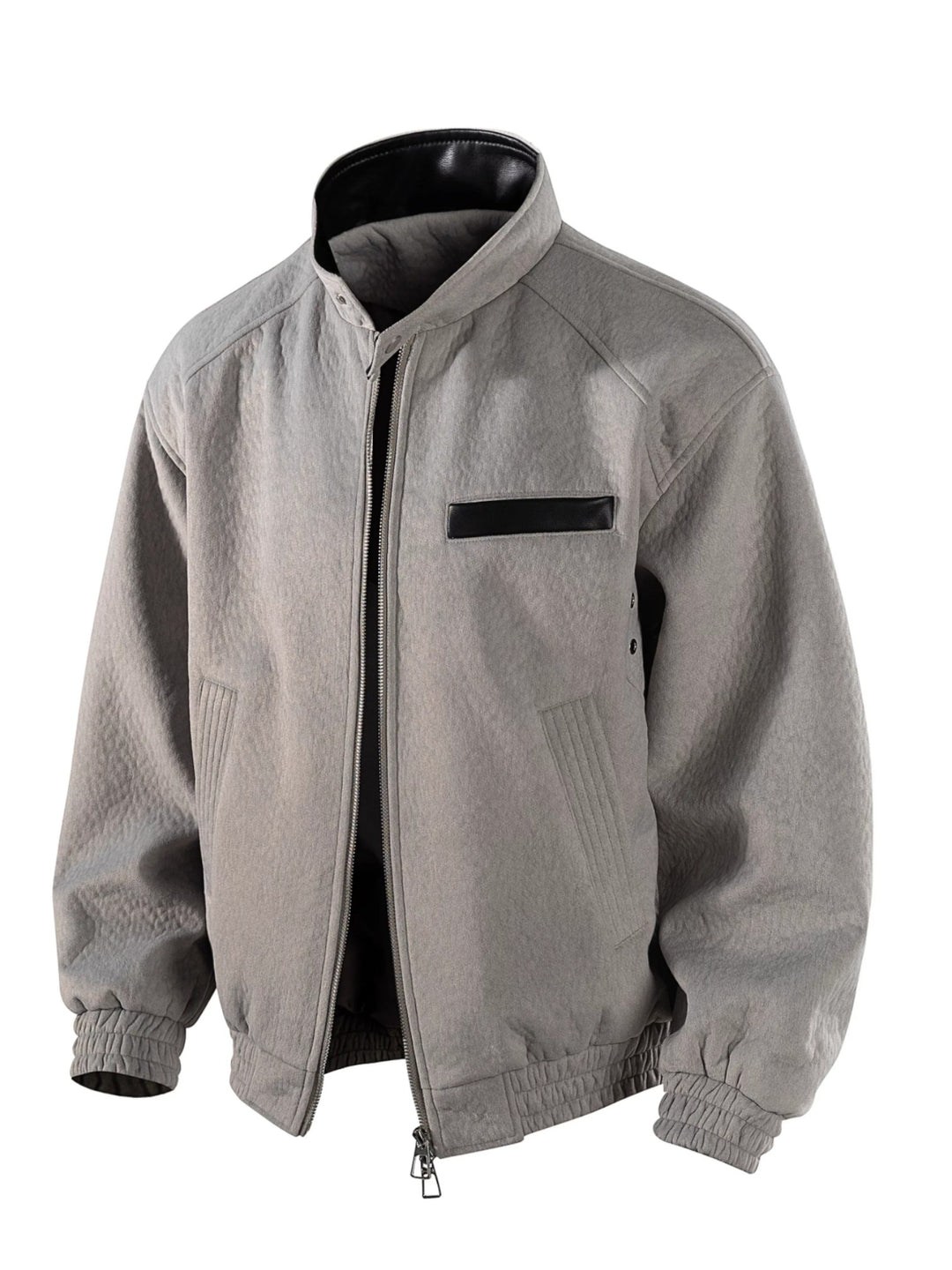 EMBOSSED FAUX SUEDE STAND COLLAR JACKET ST5129