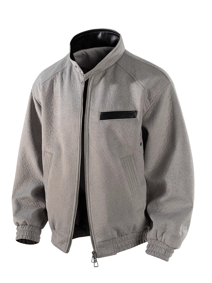 EMBOSSED FAUX SUEDE STAND COLLAR JACKET ST5129