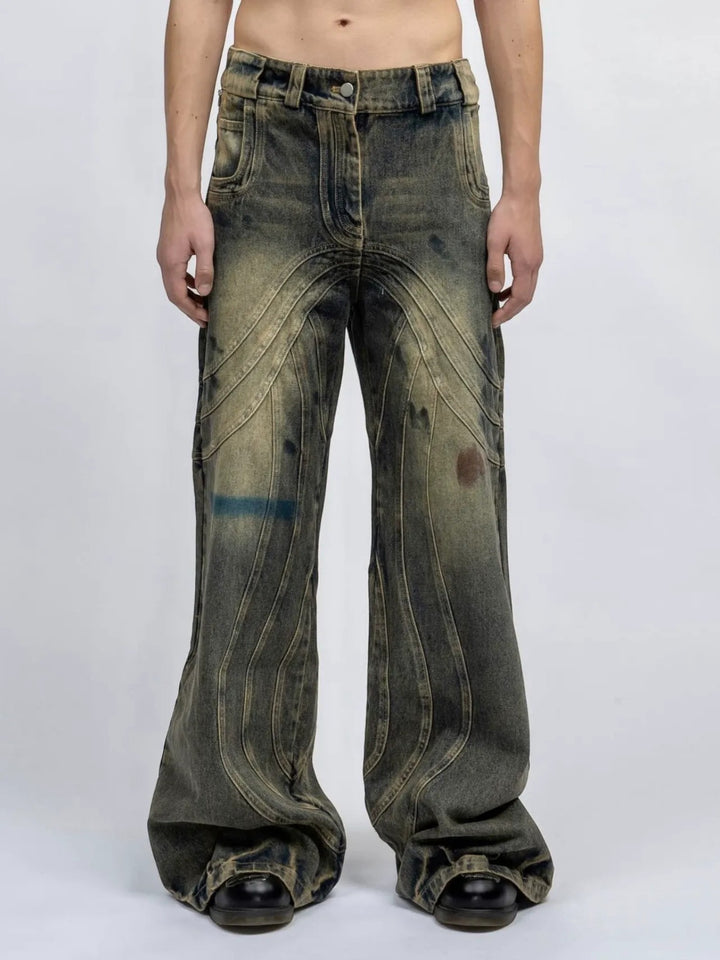 VINTAGE SPLATTER PANELLED FLARE JEANS ST5162