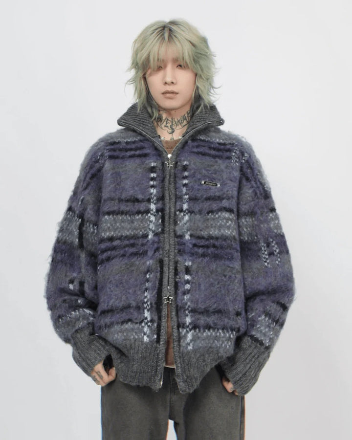 [Mz] striped zipper cardigan sweater knit ST1884