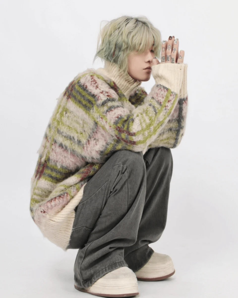 [Mz] striped zipper cardigan sweater knit ST1884