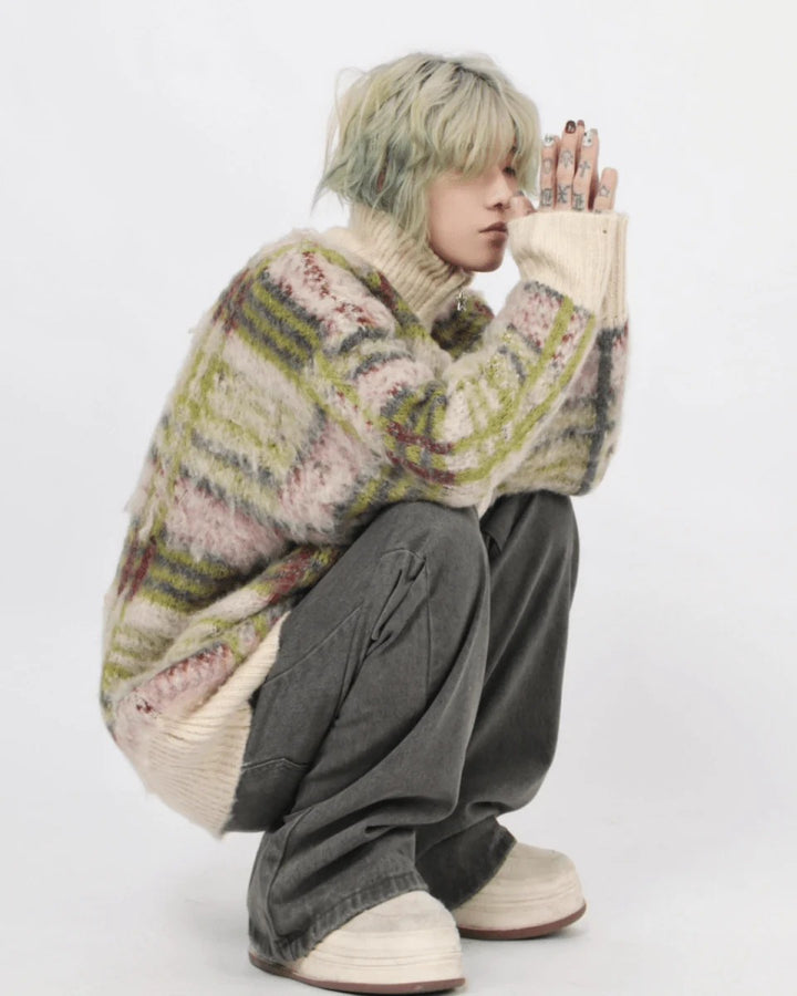 [Mz] striped zipper cardigan sweater knit ST1884