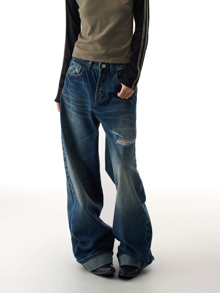 VINTAGE DISTRESSED LOOSE STRAIGHT-LEG JEANS ST5183