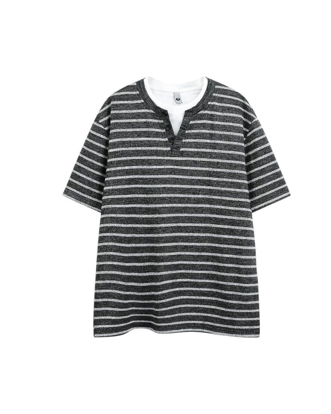 FAKE-LAYER STRIPED V-NECK RELAXED T-SHIRT MT564