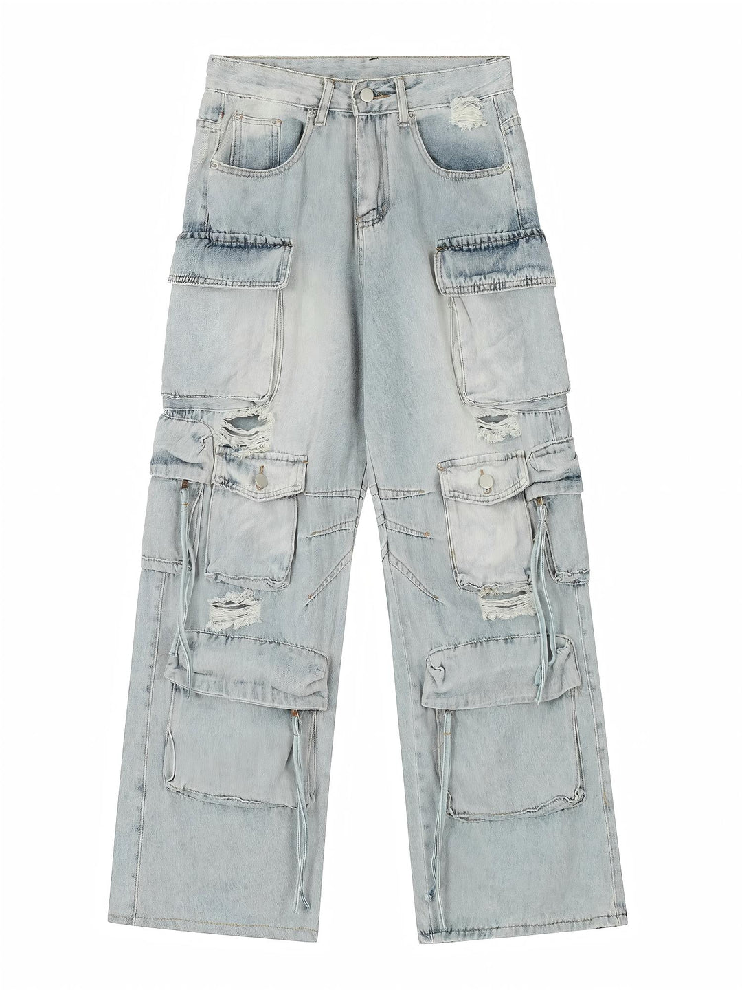 HEAVY-DUTY DISTRESSED MULTI-POCKET CARGO JEANS ST5215