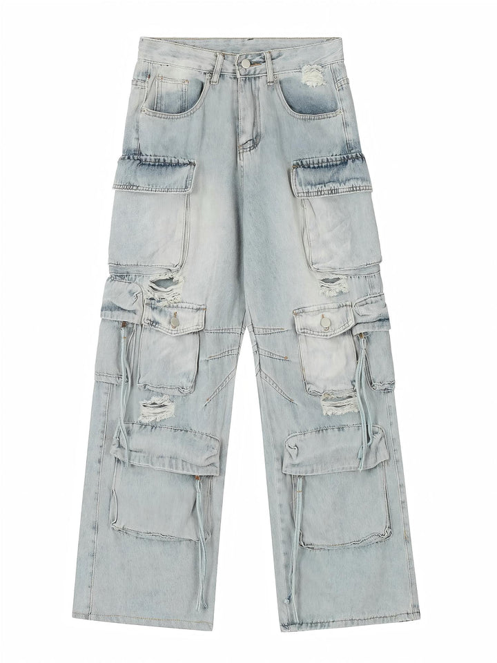 HEAVY-DUTY DISTRESSED MULTI-POCKET CARGO JEANS ST5215
