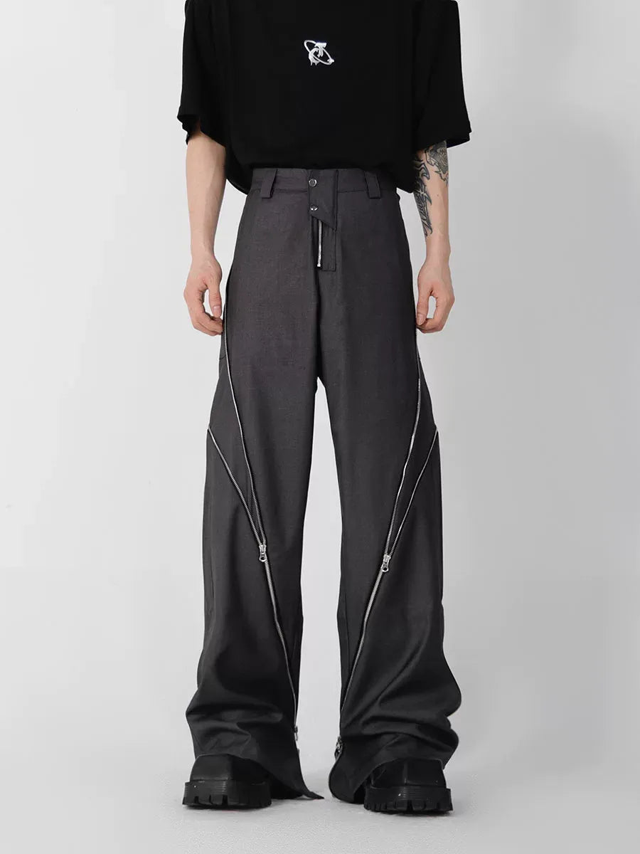 DECONSTRUCTED ZIP-FRONT FLARED DRAPE TROUSERS ST5181