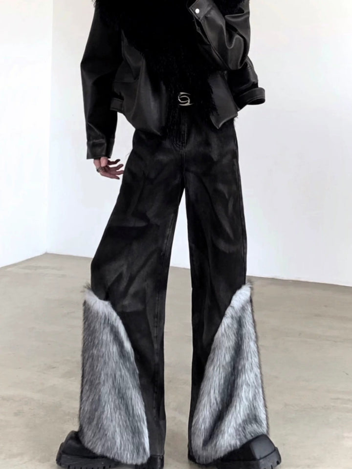 PANELLED FAUX FUR JEANS ST5196