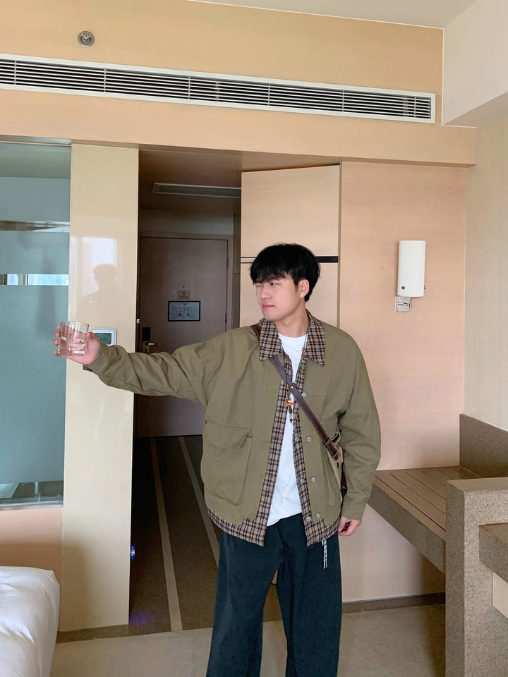 [OV] PLAID LAYERED WORK JACKET st5049