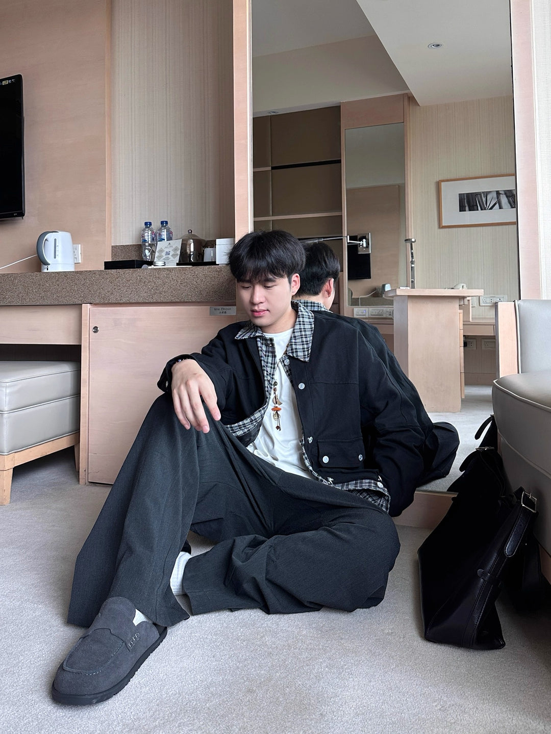 [OV] PLAID LAYERED WORK JACKET st5049