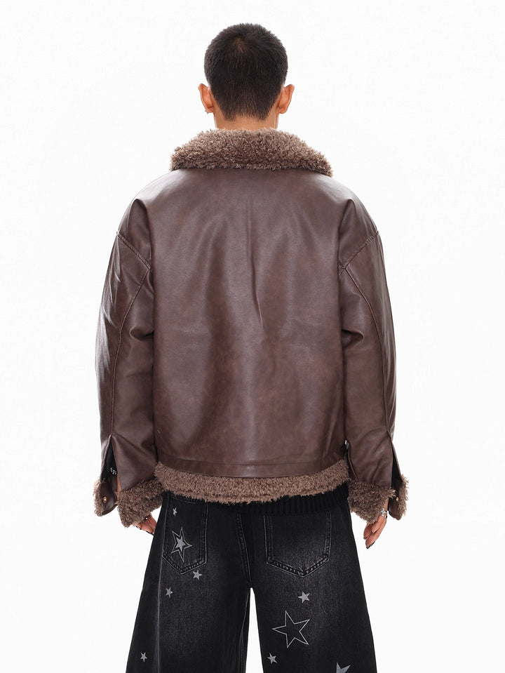 FAUX LEATHER SHEARLING-COLLAR JACKET ST5071