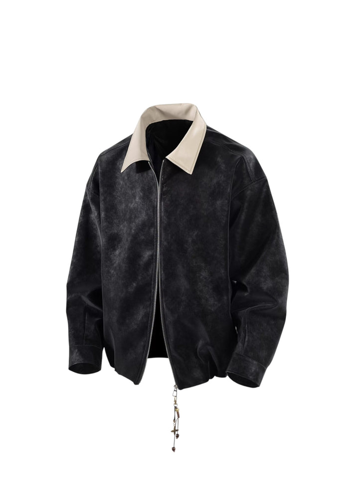 COTTON PANELLED DOUBLE-LAYER COLLAR OVERSIZED WORK JACKET  ST5133