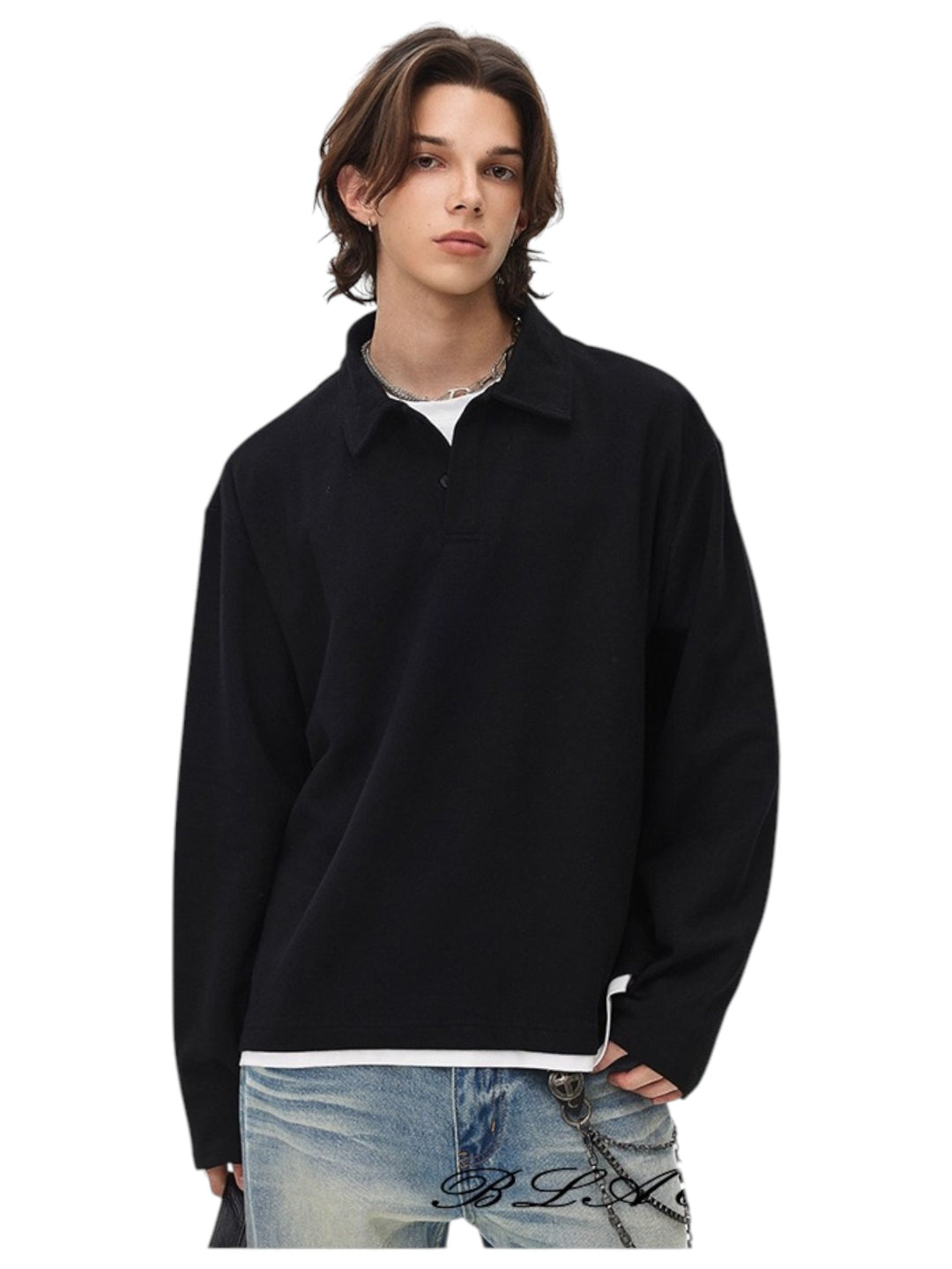 [BLAEXIT] BLAEXIT LAYERED-COLLAR POLO SHIRT st5043