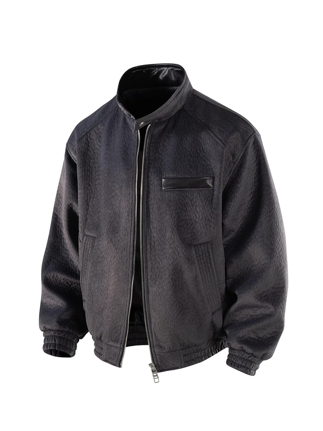 EMBOSSED FAUX SUEDE STAND COLLAR JACKET ST5129