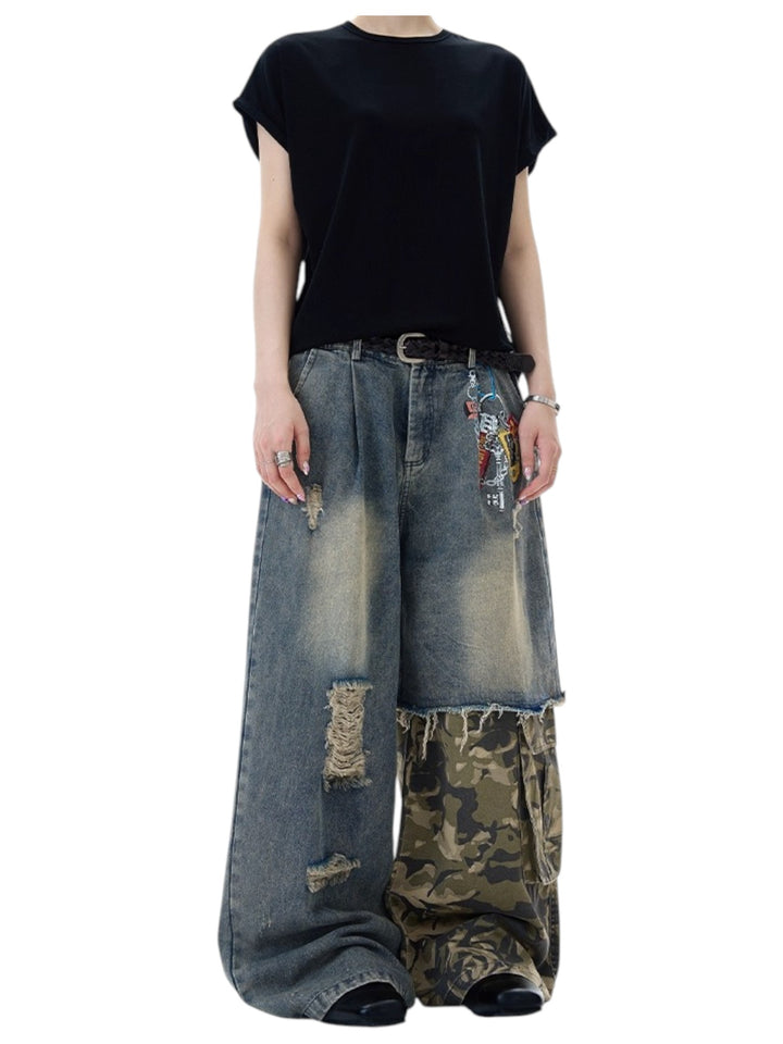[MADWITCH] PATCHED CAMO DESTROYED JEANS st5033