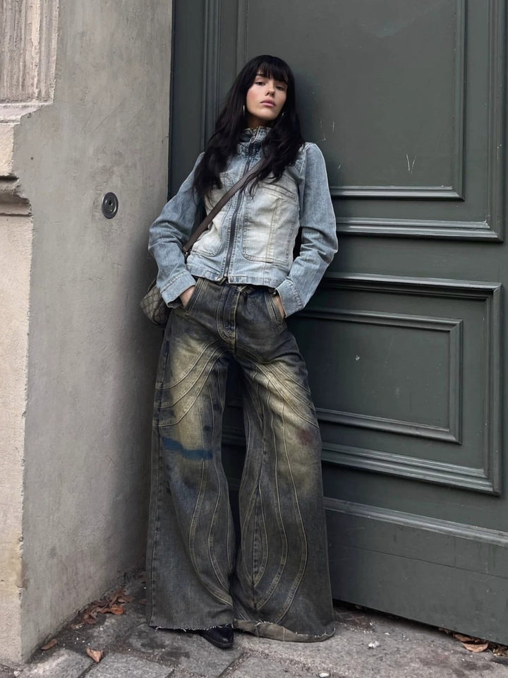 VINTAGE SPLATTER PANELLED FLARE JEANS ST5162