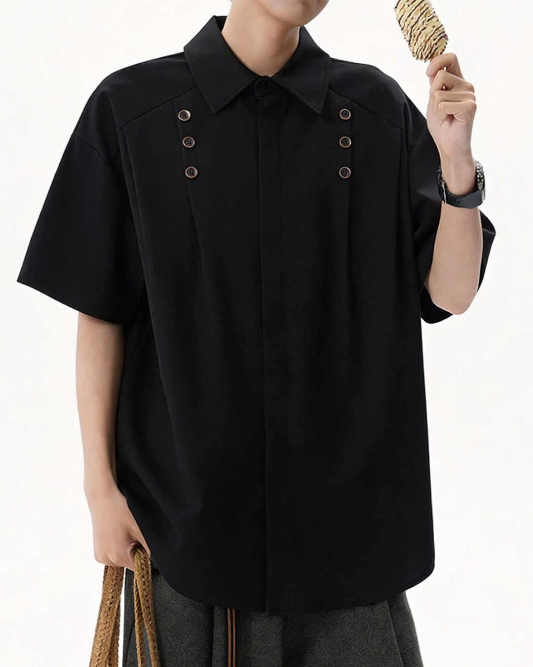 BUTTONED PLEATED RELAXED SHIRT MT558