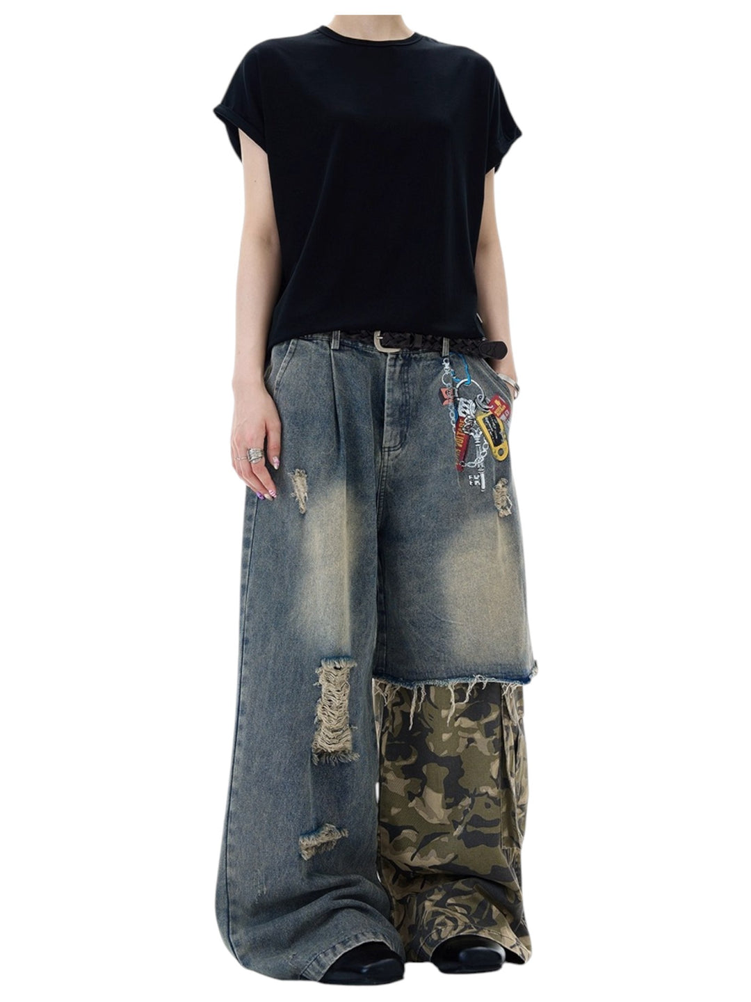 [MADWITCH] PATCHED CAMO DESTROYED JEANS st5033