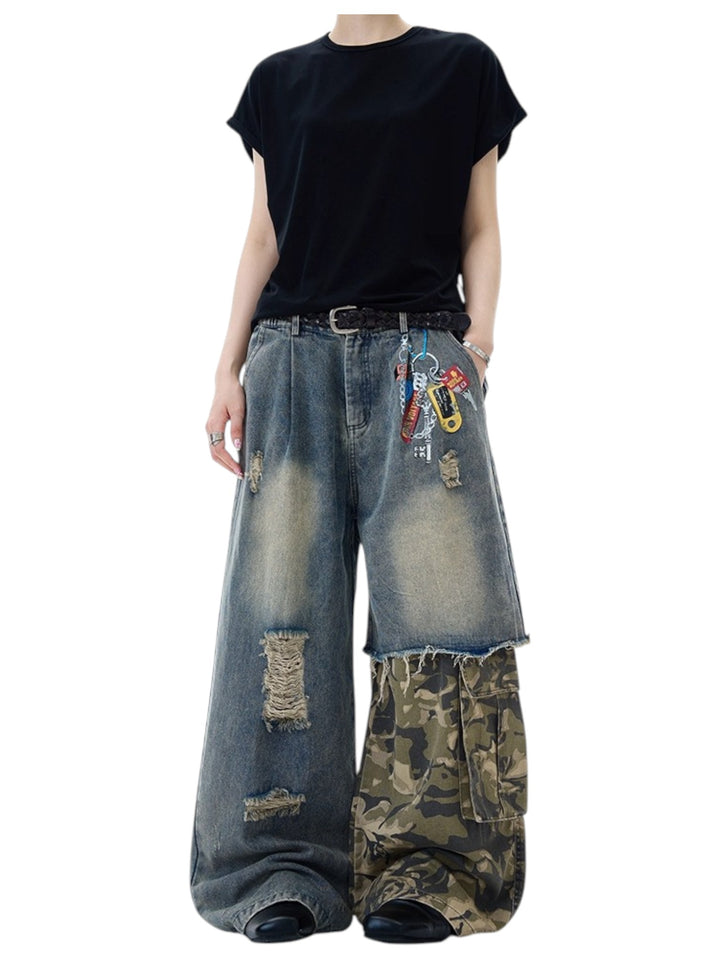 [MADWITCH] PATCHED CAMO DESTROYED JEANS st5033