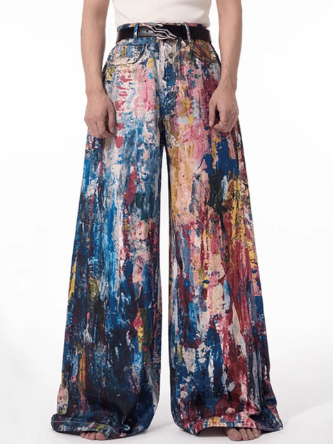 GRAFFITI OIL PAINTING WIDE-LEG JEANS st1876