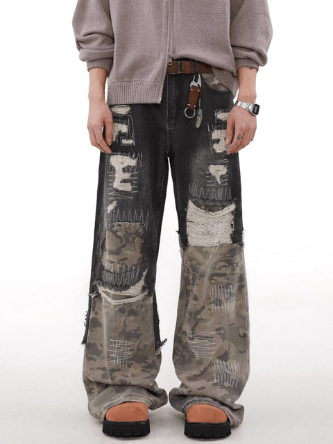 CAMOUFLAGE LOOSE STRAIGHT JEANS st1848