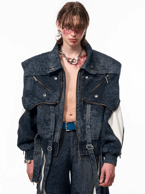 ZIPPER STRUCTURE SPLICING JACKET + BOTTOMS st1878