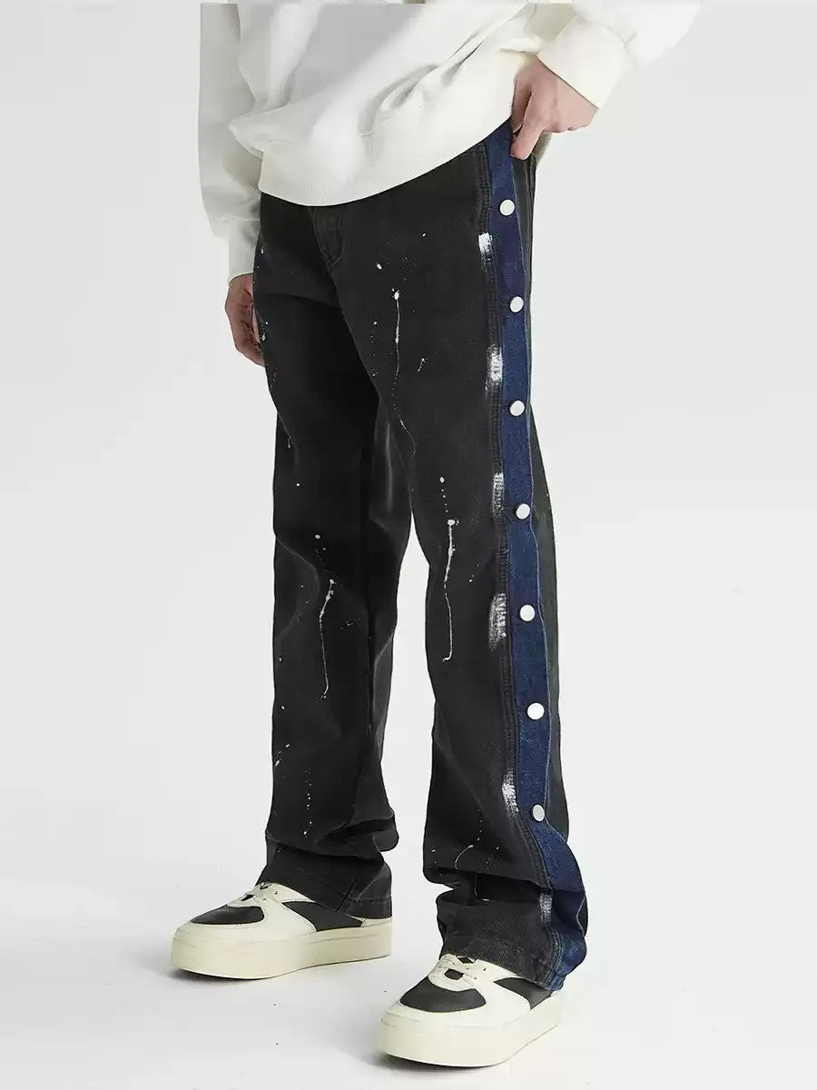 BUTTONED SPLATTER PAINT LOOSE STRAIGHT JEANS ST5194