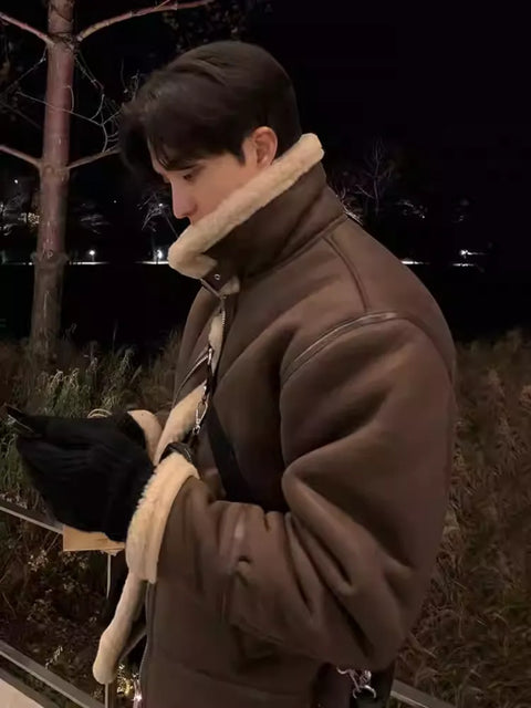 FAUX SUEDE FUR-TRIM LOOSE PARKA tm001
